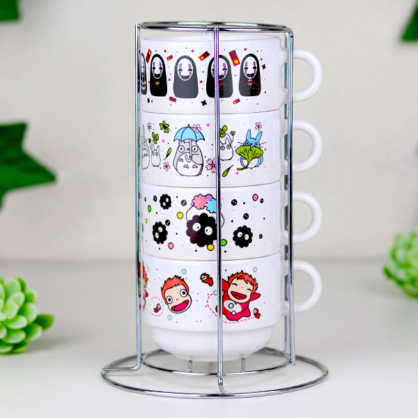 Canecas Empilháveis Studio Ghibli - Kit 4 unidades mais Suporte