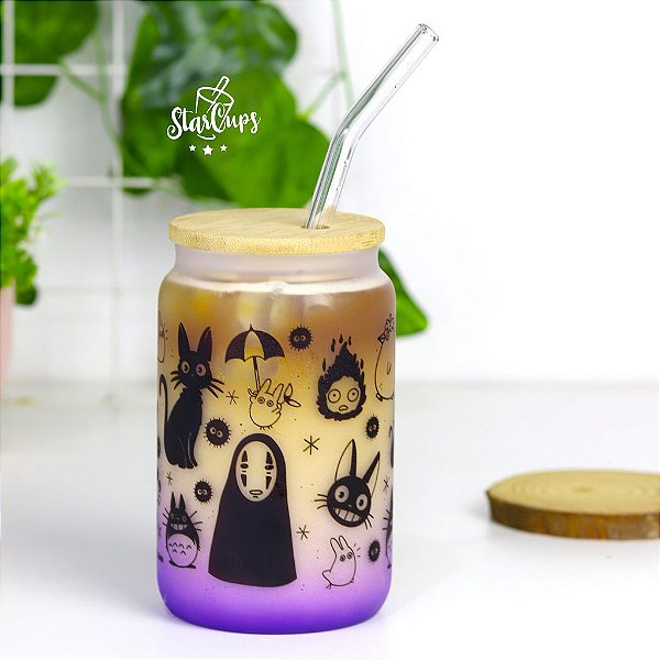 Copo de Café Studio Ghibli com Tampa de Bambu, Copo de Vidro
