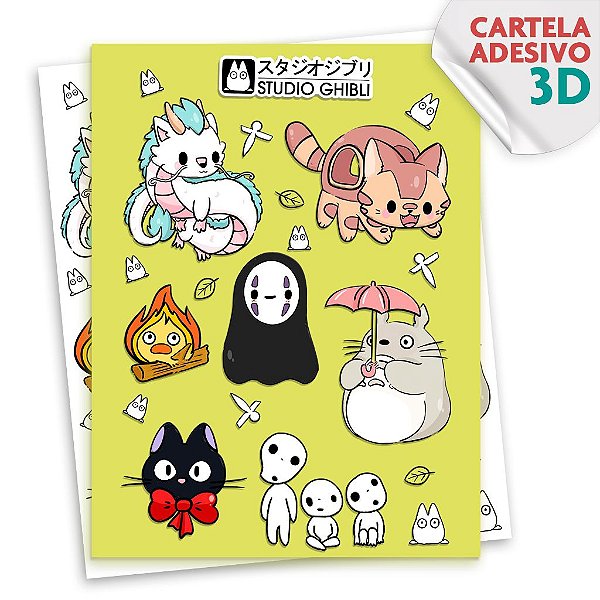 Cartela de Adesivos Studio Ghibli 3D UV, Adesivo Fofo