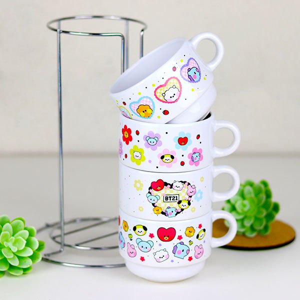 Torre de Canecas Empilháveis BT21 - Kit 4 unidades mais Suporte