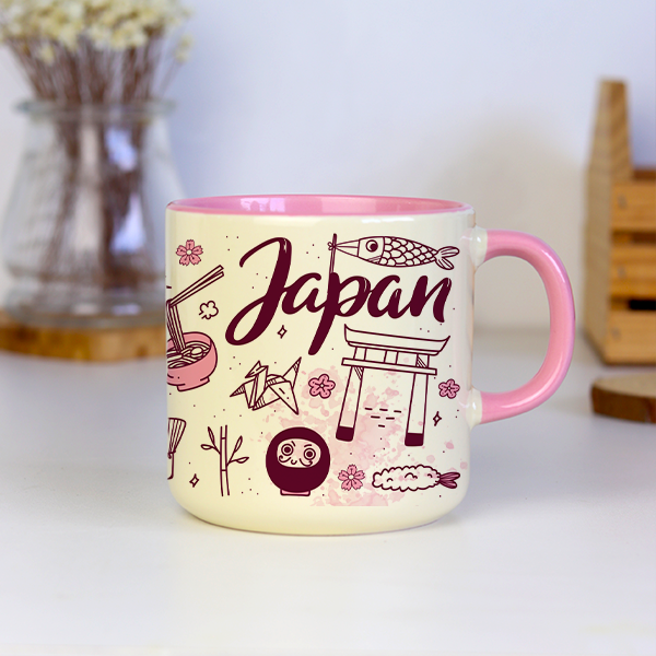 Caneca Japão Rosa + Brinde
