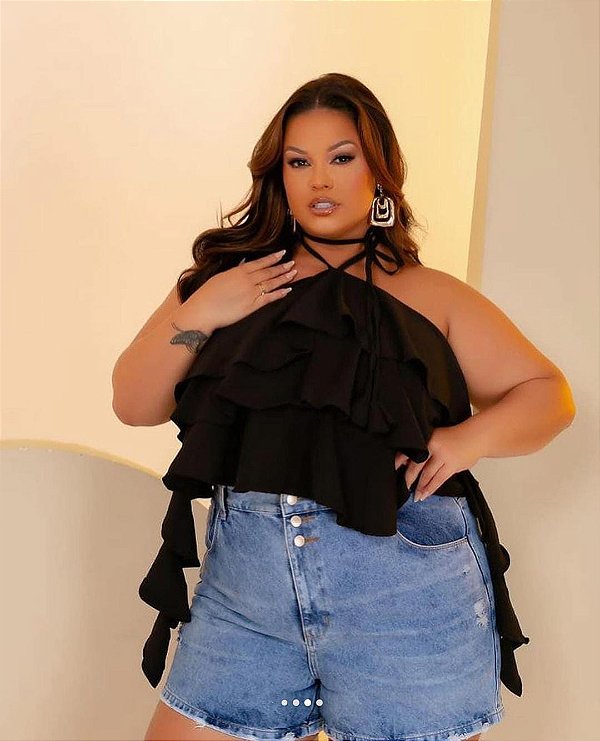 BATA CROPPED PLUS SIZE COM BABADO