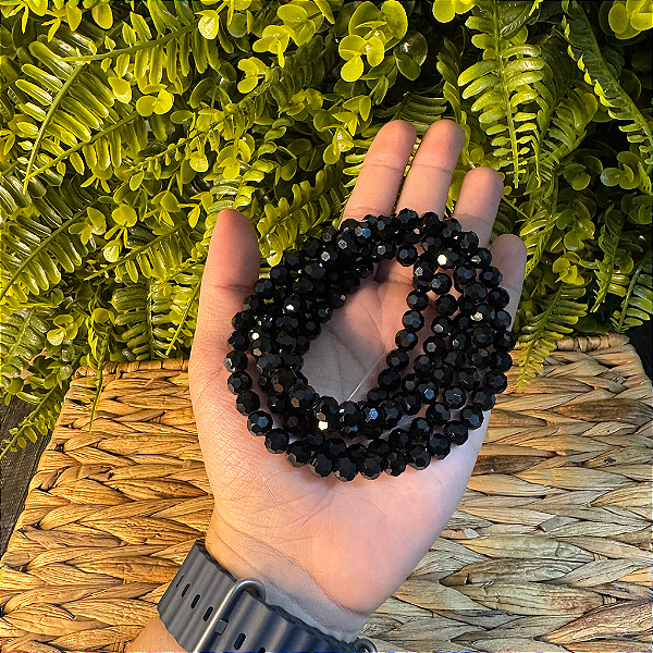 GUIA DE CRISTAL 8MM (VIDRO) PRETA 147 CONTAS