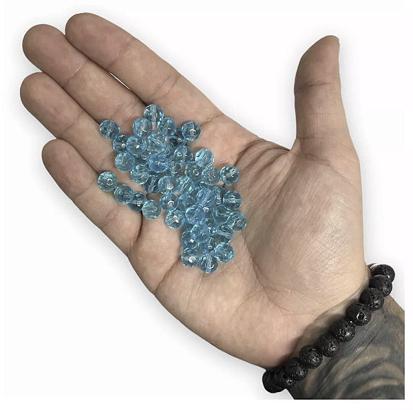 800 CONTAS AZUL CLARO CRISTAL 8MM VIDRO