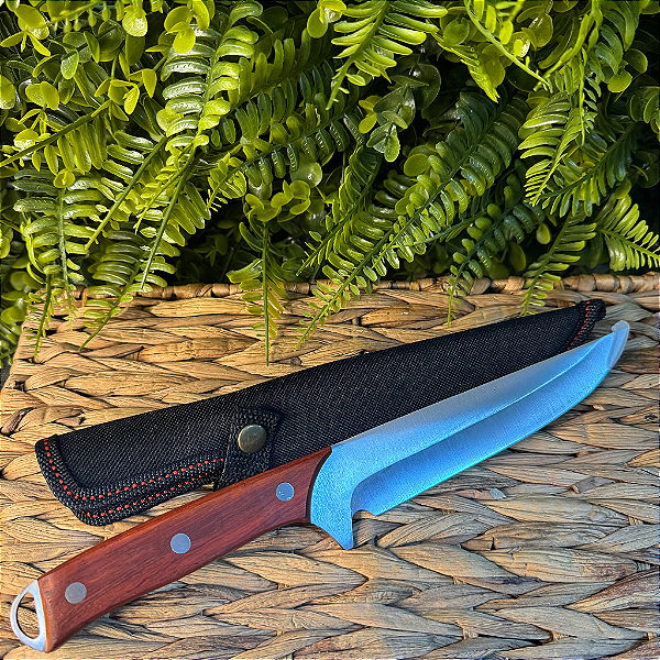 FACA DE AÇO COM BAINHA - CABO LISO MADEIRA