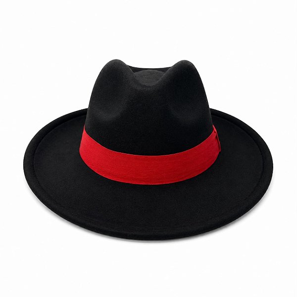 CHAPÉU DE VELUDO PRETO - FITA VERMELHA