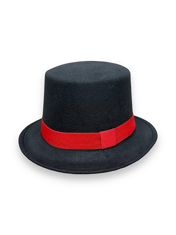 CARTOLA DE VELUDO PRETA - FITA VERMELHA