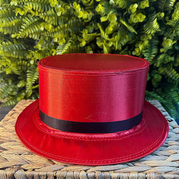 CHAPÉU DE CETIM - VERM/FITA PRETA