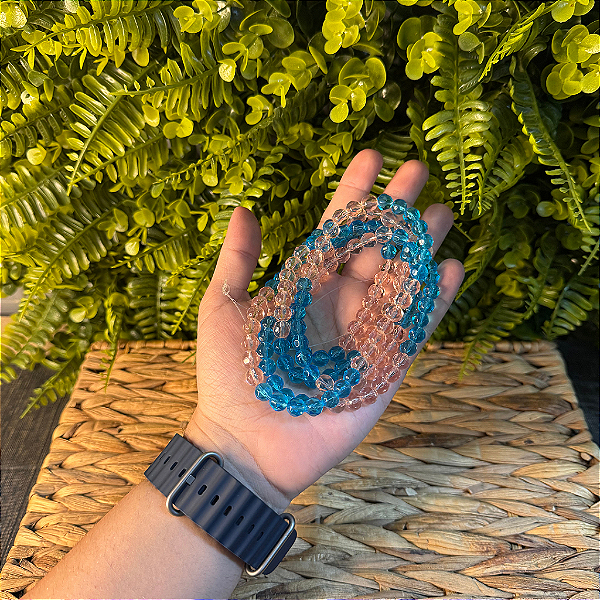 GUIA DE CRISTAL 8MM (VIDRO) ROSA E AZUL 147 CONTAS