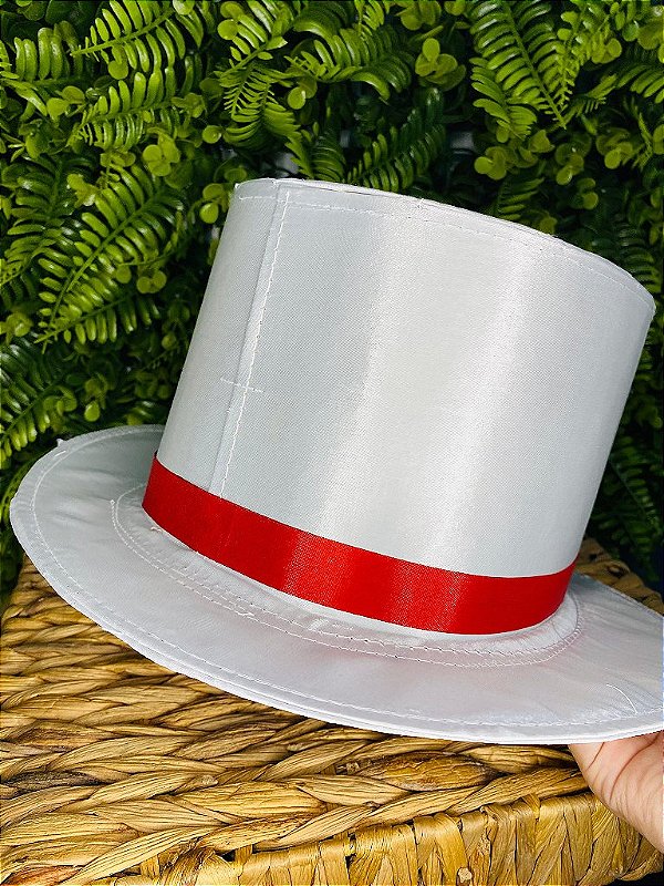 CARTOLA DE CETIM ALTA - BRANCA/FITA VERM