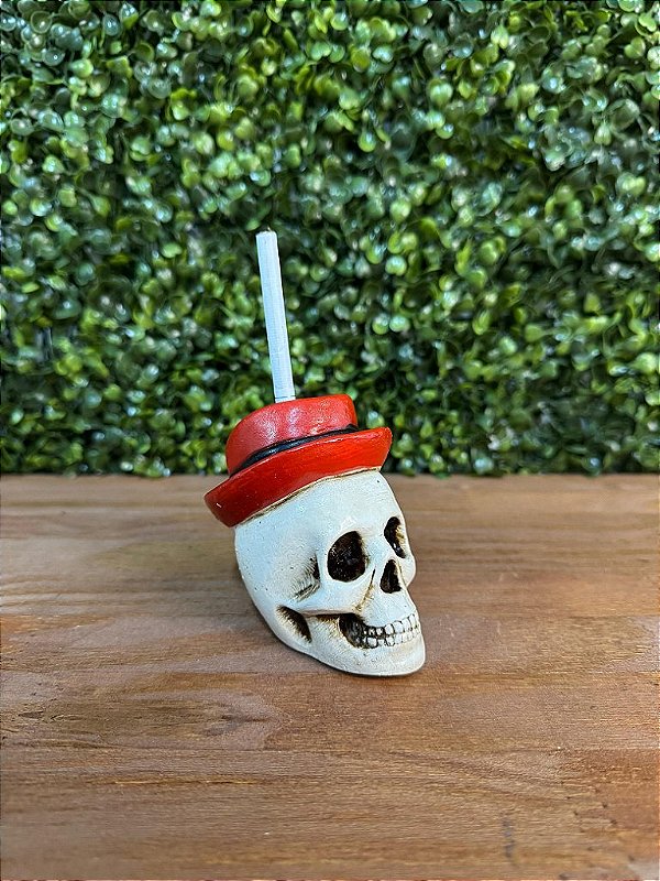 SUPORTE CIGARRO CAVEIRA CHAPÉU VERMELHO
