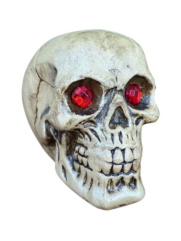CRÂNIO DE LOUÇA NATURAL OLHO VERMELHO