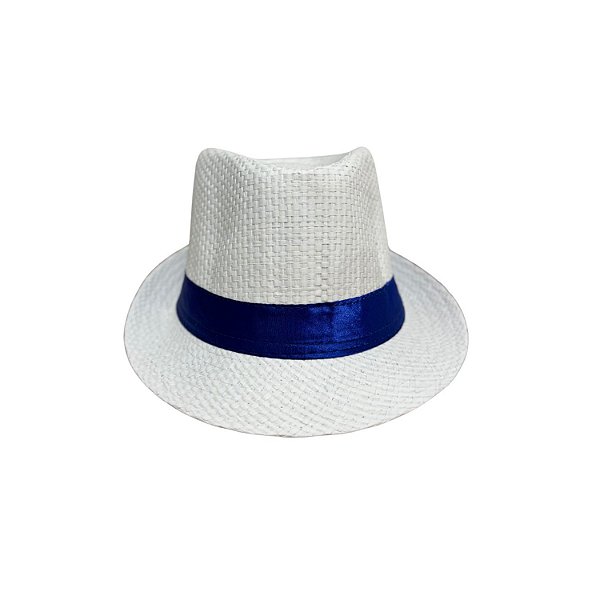 CHAPÉU MALANDROS BRANCO FITA AZUL