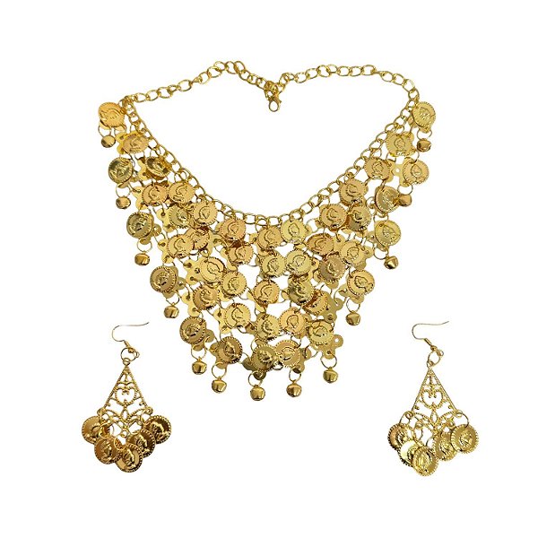 CONJUNTO CIGANO COLAR E BRINCO DE MOEDAS