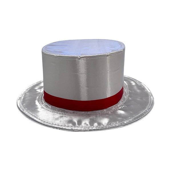 CHAPÉU DE CETIM BRANCO FITA VERMELHA