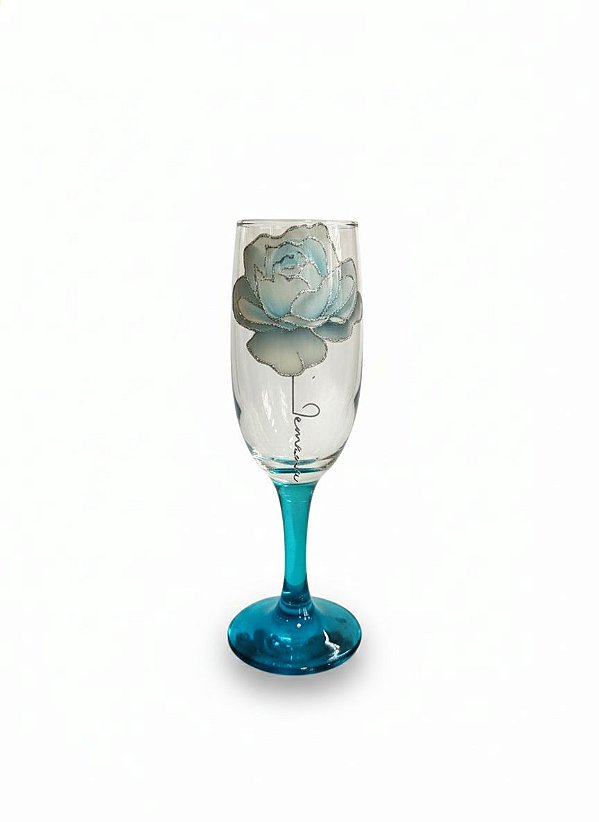 TAÇA ROSA BRANCA BASE AZUL