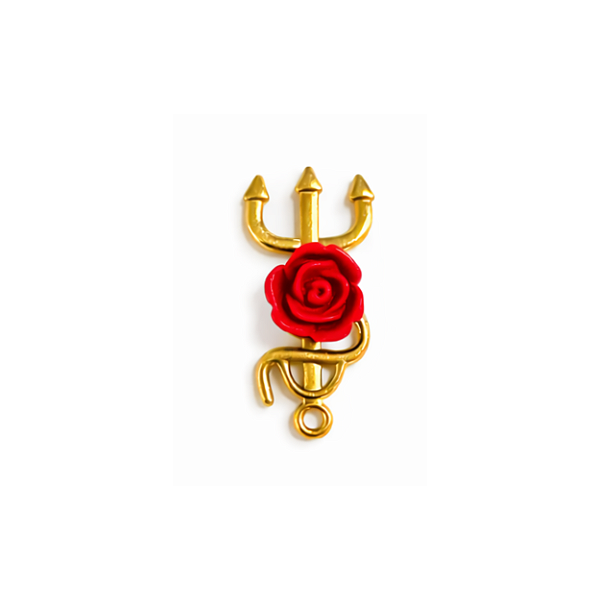 PINGENTE GARFO GRANDE FLOR DOURADO VERMELHO 1UN