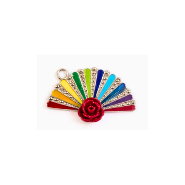 PINGENTE LEQUE PRATA FLOR VERMELHA 1UN