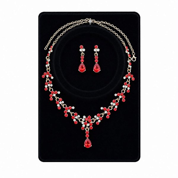 CONJUNTO COLAR E BRINCO VERMELHO CRISTAL