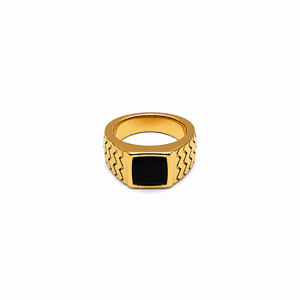ANEL DOURADO PEDRA PRETO TAMANHO 19