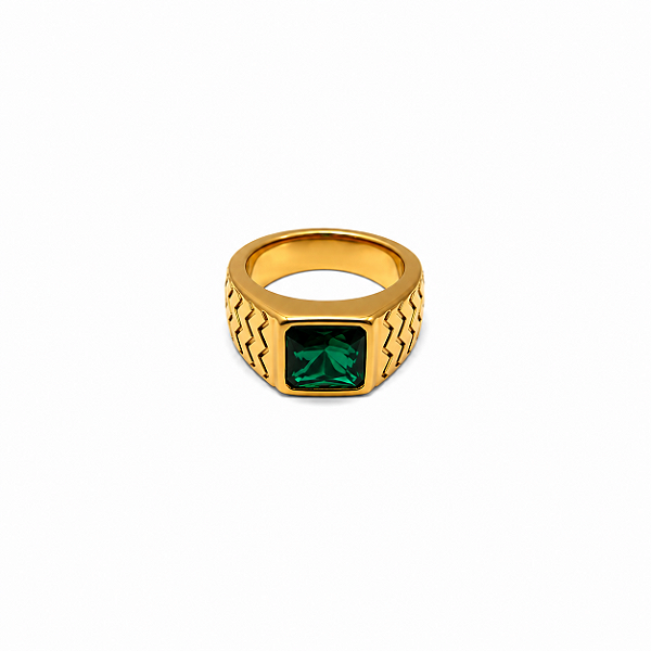 ANEL DOURADO PEDRA VERDE TAMANHO 18