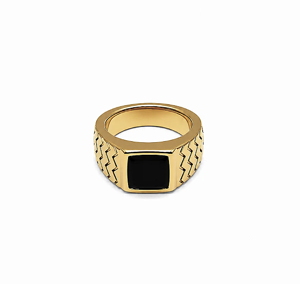 ANEL DOURADO PEDRA PRETO TAMANHO 20
