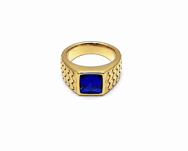 ANEL DOURADO PEDRA AZUL TAMANHO 18