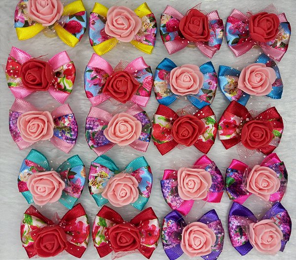 Laço borboleta m duplo floral c/10
