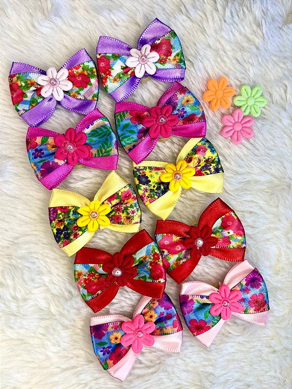 Laço borboleta duplo M floral c/10