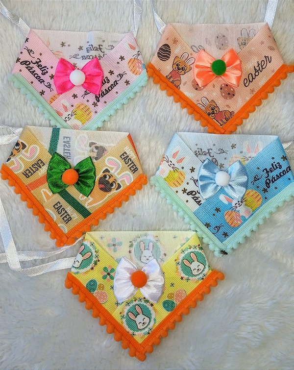 Colarinho bandana pascoa pompom M c/5