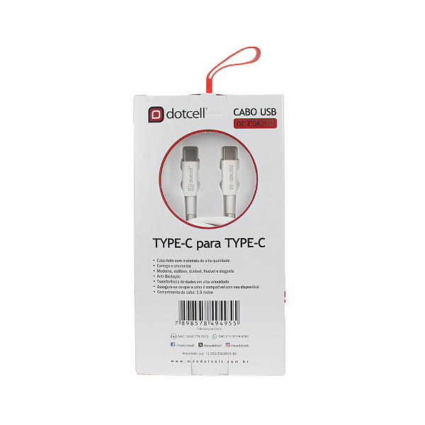 Cabo Type C/Type C - DC-CD6200 - Branco - FAST - 1,5 m