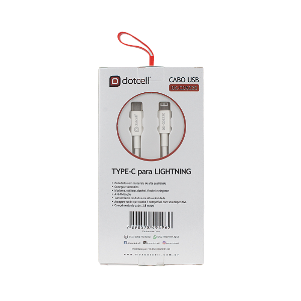 Cabo Type C/Lightning - DC-CD6220 - Branco - FAST - 1,5 m