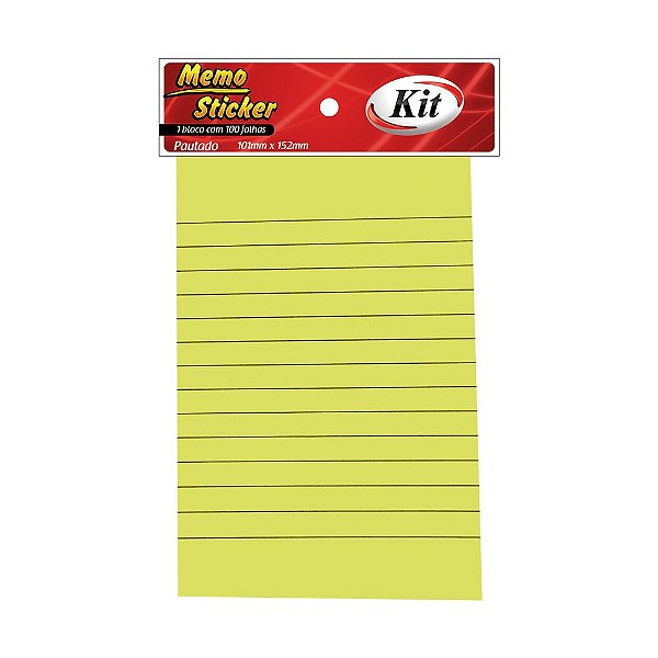 Bloco Adesivo Pautado - 101x152mm - Com 100 folhas - KIT