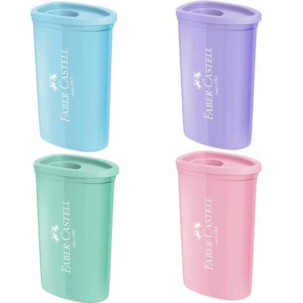 Apontador Faber-Castell com Depósito – Tons Pastel, Compacto e Prático