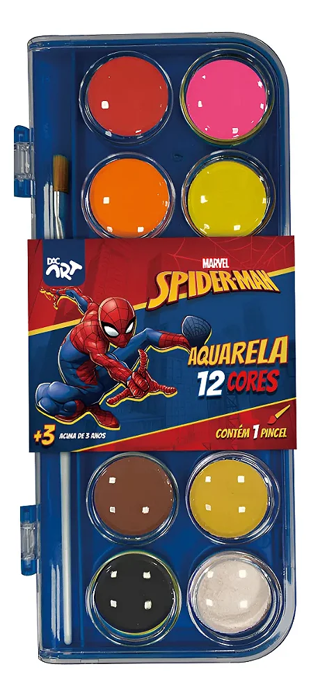 Aquarela 12 Cores com Pincel Homem-Aranha – Criatividade e Diversão para Crianças