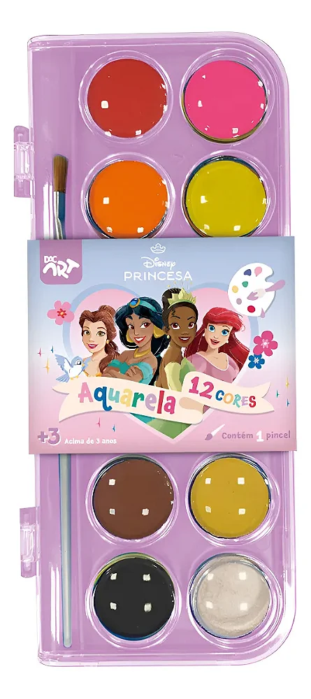 Aquarela Princesas 12 Cores com Pincel – Criatividade e Diversão para Crianças