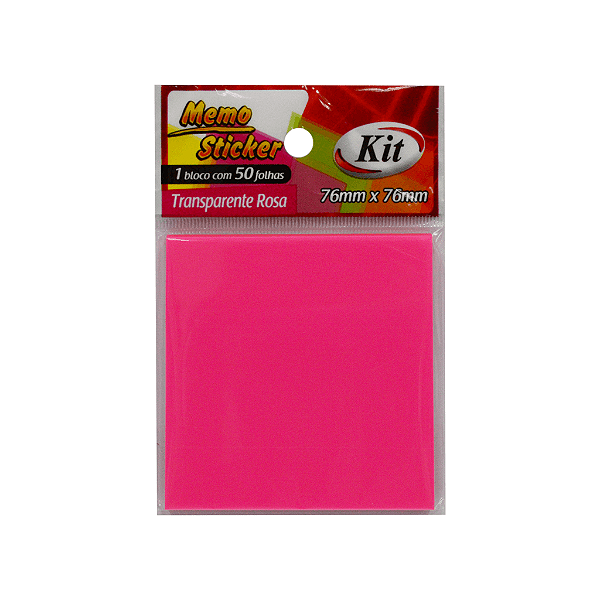 Bloco para Recado 76 x 76mm Transparente Rosa com 50 Folhas