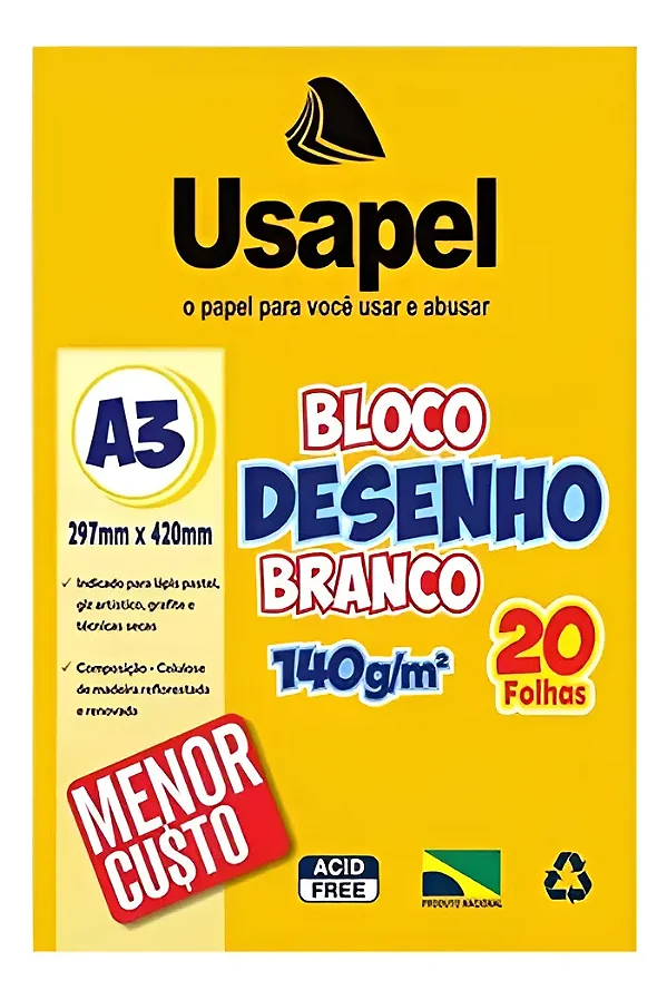 Caderno de Desenho A3 Branco 120g Usapel