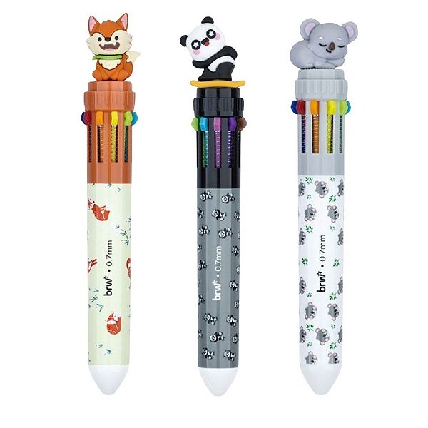 Caneta Esferográfica Divert Animals 0,7mm – Kit com 10 Cores