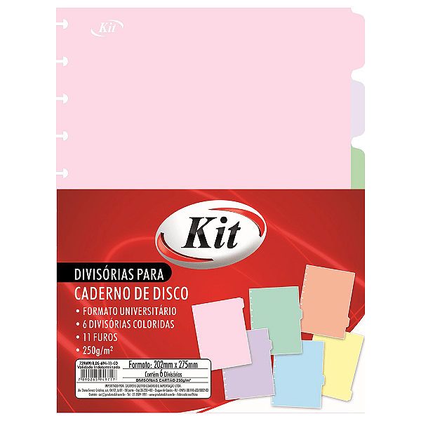 Divisórias Kitdisc Pastel com 6 Unidades Coloridas