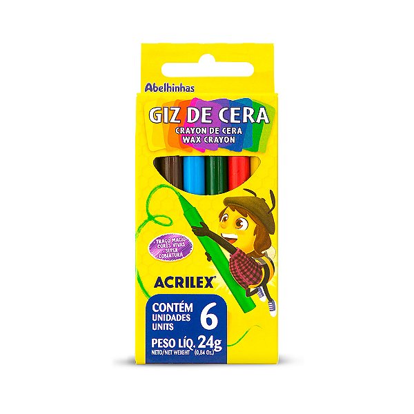 Giz de Cera Abelhinhas Acrilex 6 Cores