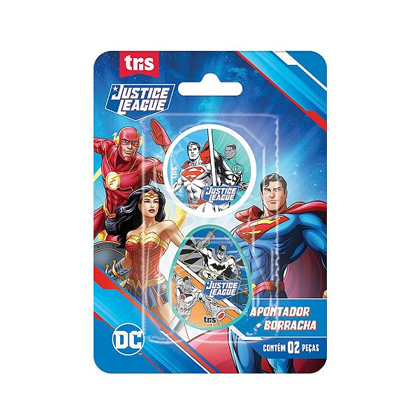 Kit Apontador com Depósito + Borracha Liga da Justiça TRIS – Original