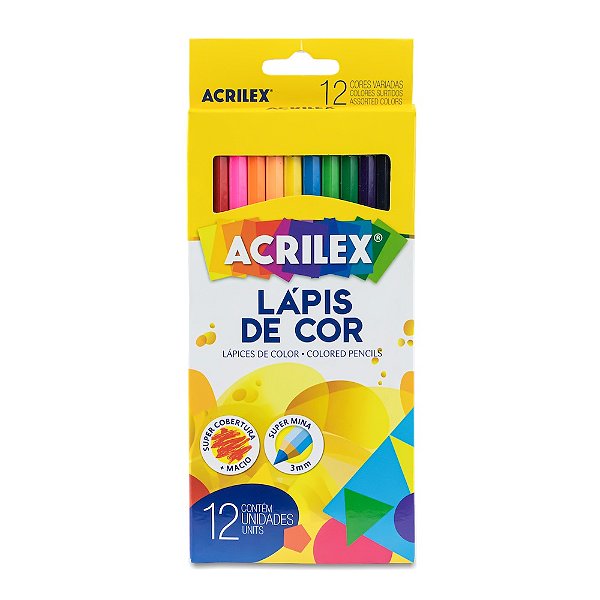 Lápis de Cor Acrilex com 12 Cores – Cores Vivas e Traço Suave