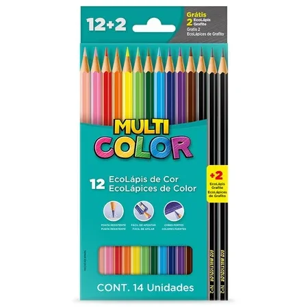 Lápis de Cor Faber-Castell 12 Cores Multicolor + 2 Lápis Grafite