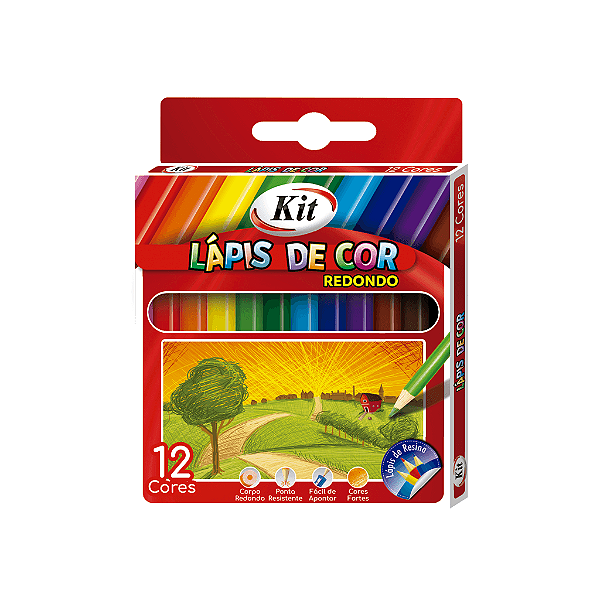 Lápis de Cor Meio 12 Cores KIT