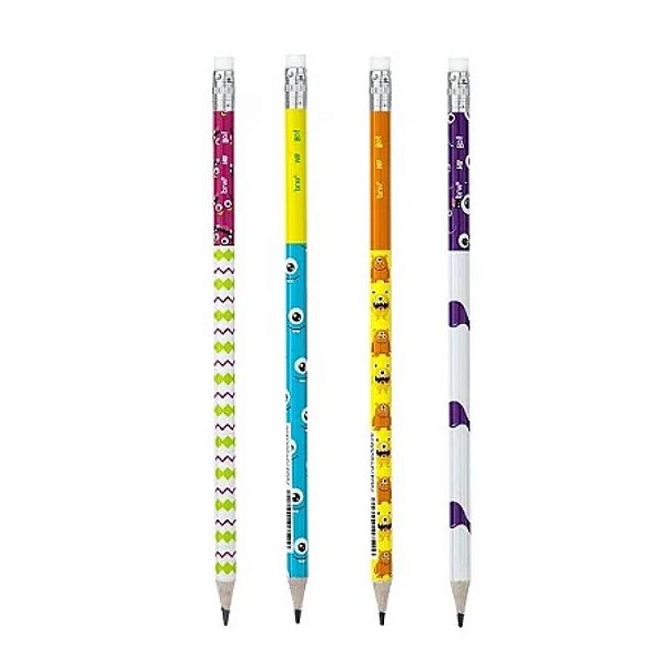 Lápis HB de Resina com Borracha Monsters Redondo BRW – Divertido, Resistente e Colorido