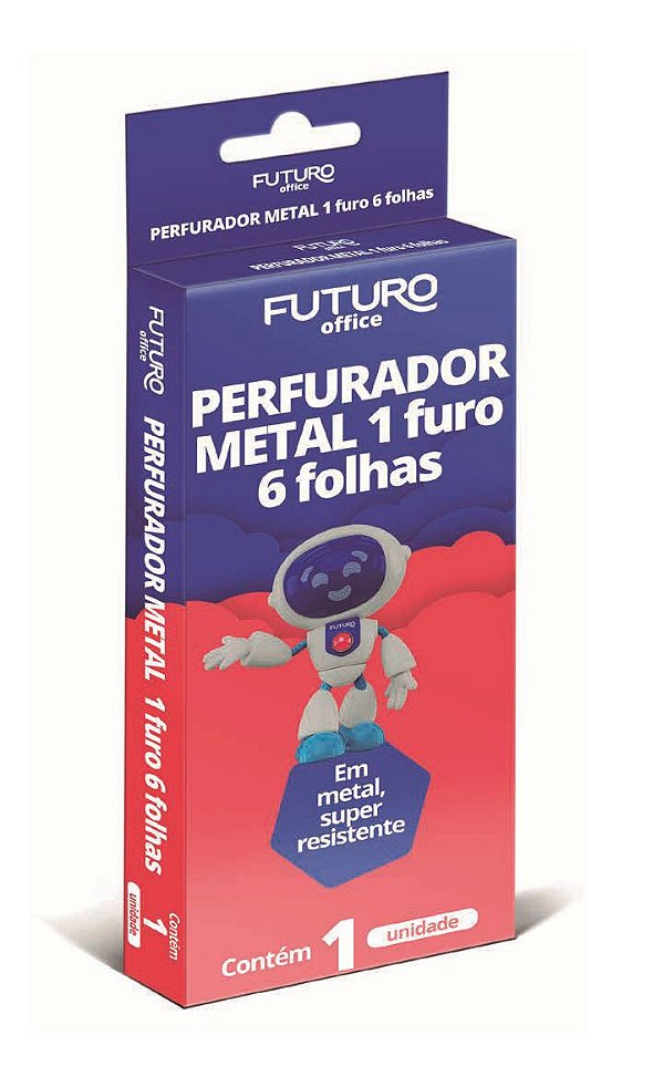 Perfurador de Papel Futuro Metal 1 Furo – Para até 6 Folhas