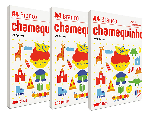 Kit Papel Sulfite Chamequinho A4 75g Branco com 3 Pacotes