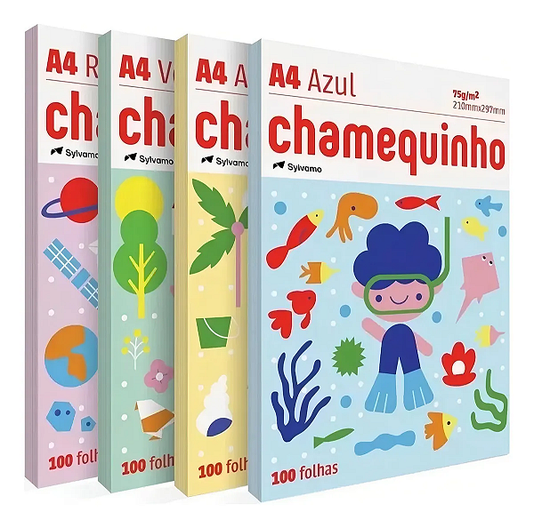 Kit Papel Sulfite Chamequinho A4 75g Cores com 4 Pacotes