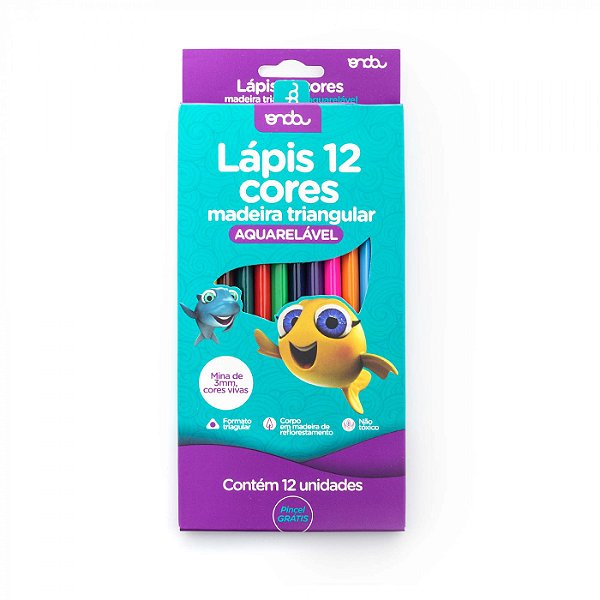Lápis de Cor 12 Cores Aquarelável Onda Triangular